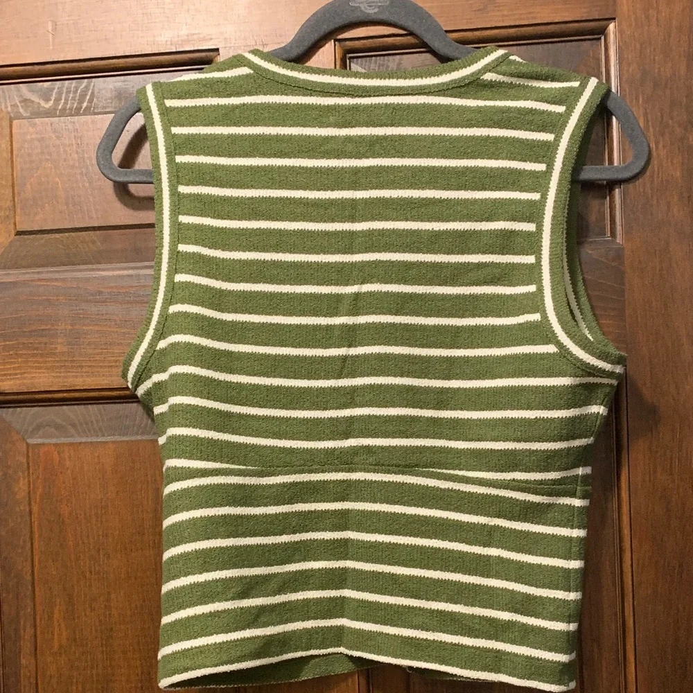 Madewell Olive and Cream Striped Knit Button Tank - Picture 4 of 4